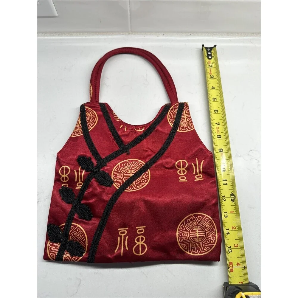Red Satin Handbag Purse Double Handle
